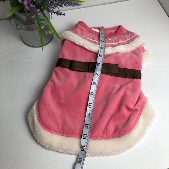 Pet Holiday Pink and White Velvet Dress with Brown Bow - Picture 4 of 8
